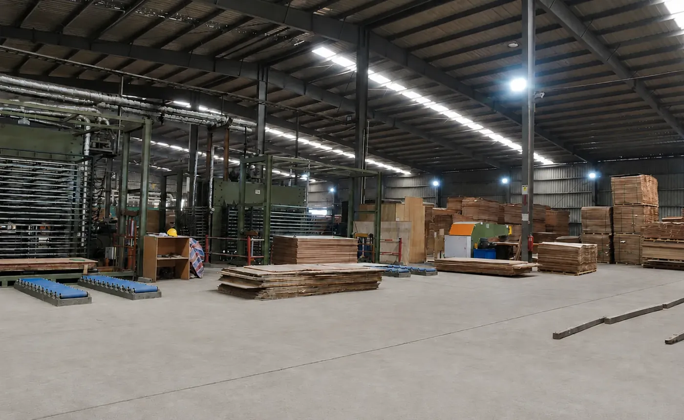 The hot press line on the Jaguar Wood Industries mill floor