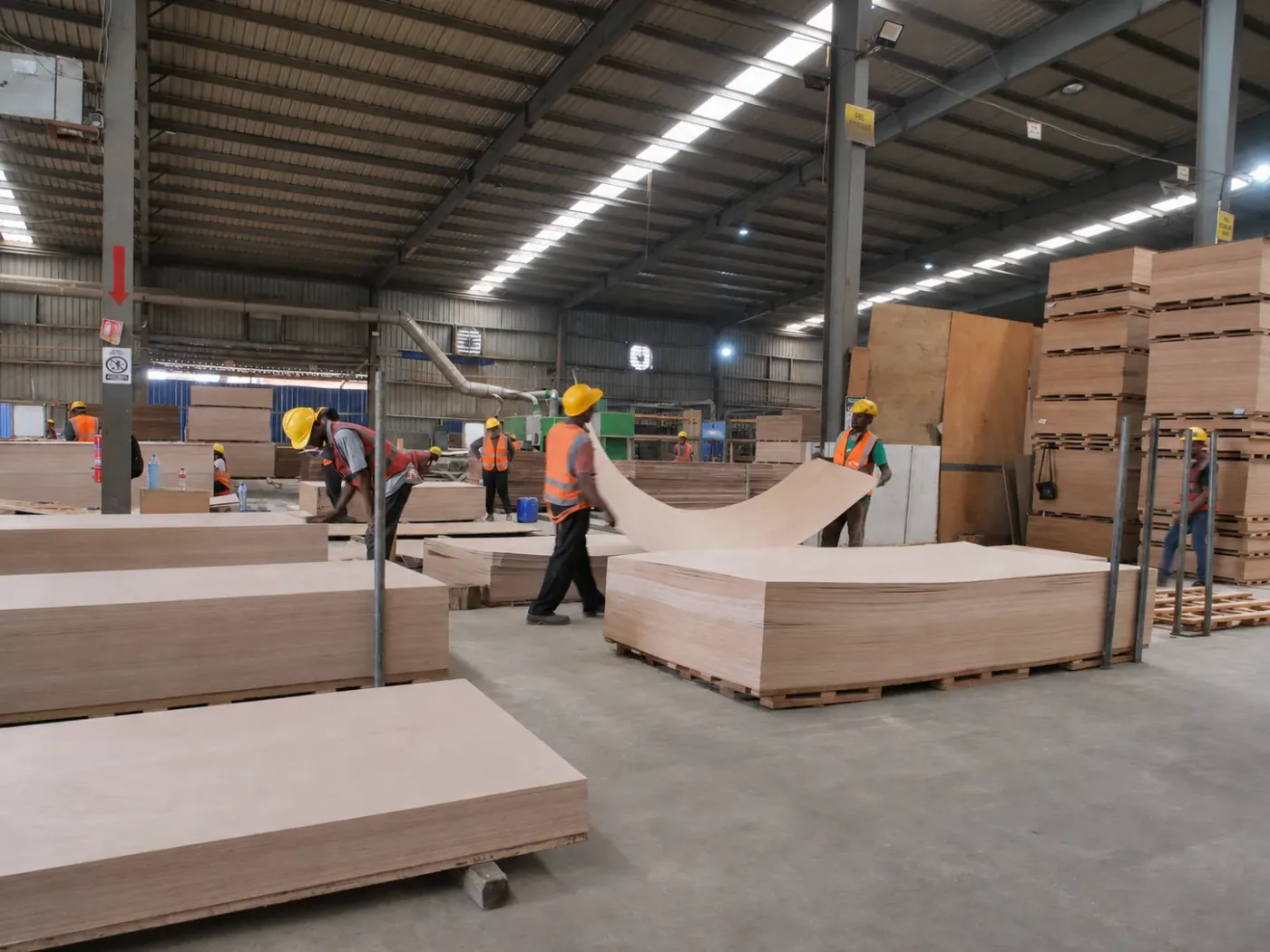 Finished panels being checked and sorted on the inspection floor